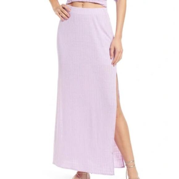 Free People Purple Ribbed Soft Knit Side Slit Long Maxi Skirt Small Beach Boho - Picture 1 of 7